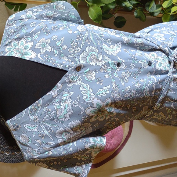 Loft Sz 6P Hazy Skies Pansy Garden Button-Up Belted Midi Dress - Picture 3 of 6